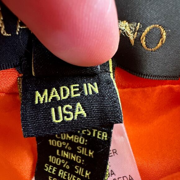 Malandrino Black Label NWT USA Made Orange Pleated Sheer Cocktail Dress 40 sz 8 - Picture 14 of 16